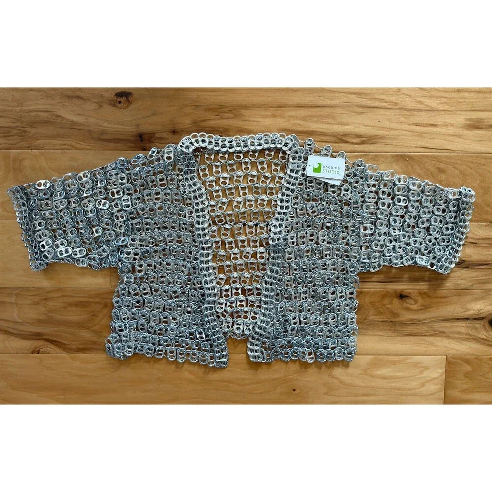 Escama Studio Sweater Womens M Silver Cropped Open Front Shrug Bolero - Picture 2 of 9